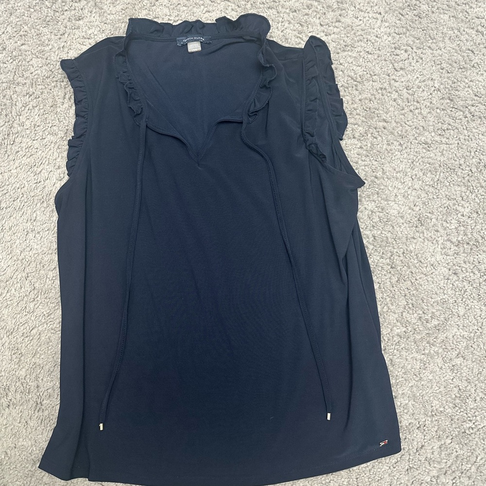 Tommy Hilfiger Navy Sleeveless Ruffle Top